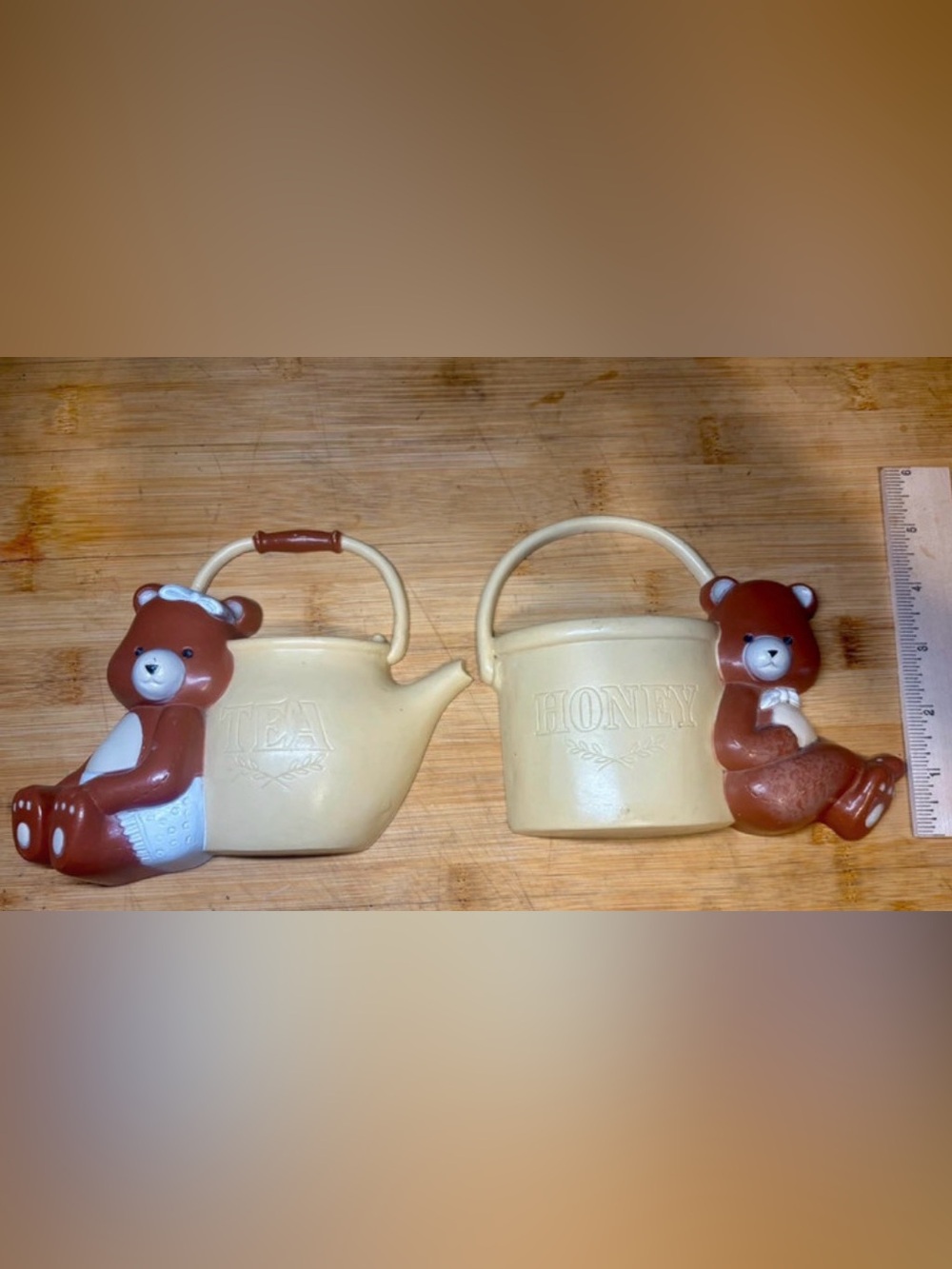 Burwood 1990s Teddy Bear Wall Plaques Set Teapot & Honey Jar
